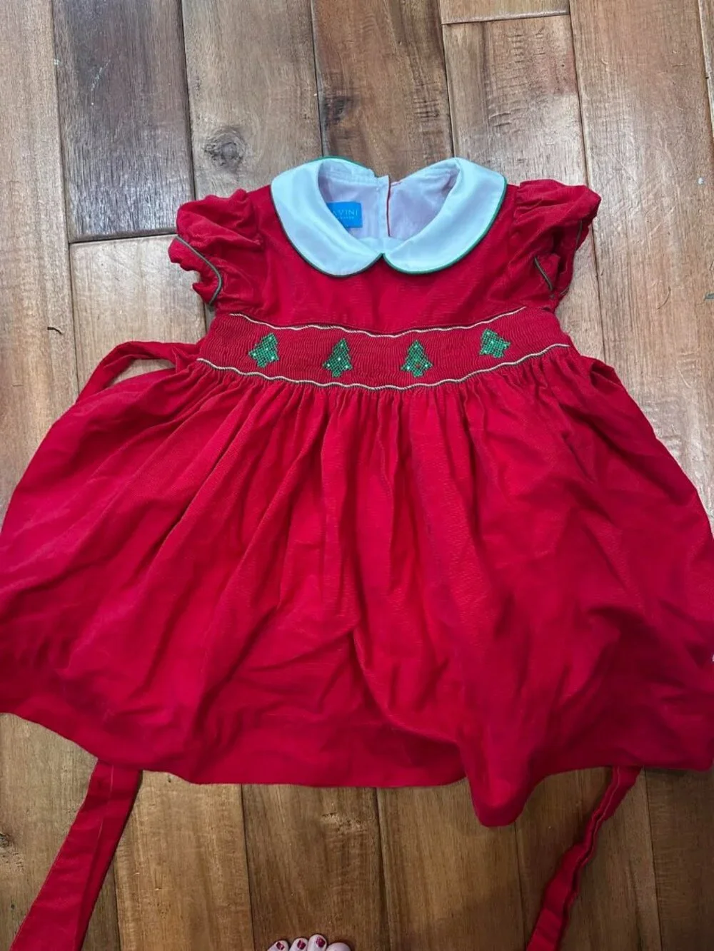 Anavini Red Christmas Tree Hand Smocked Corduroy Dress size 4T